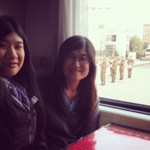 Inside the train with my daughter Bethany at Ulaan Bataar