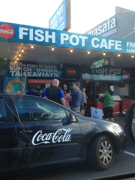 The famous fish and chips shop at Mission Bay for tourists and locals.